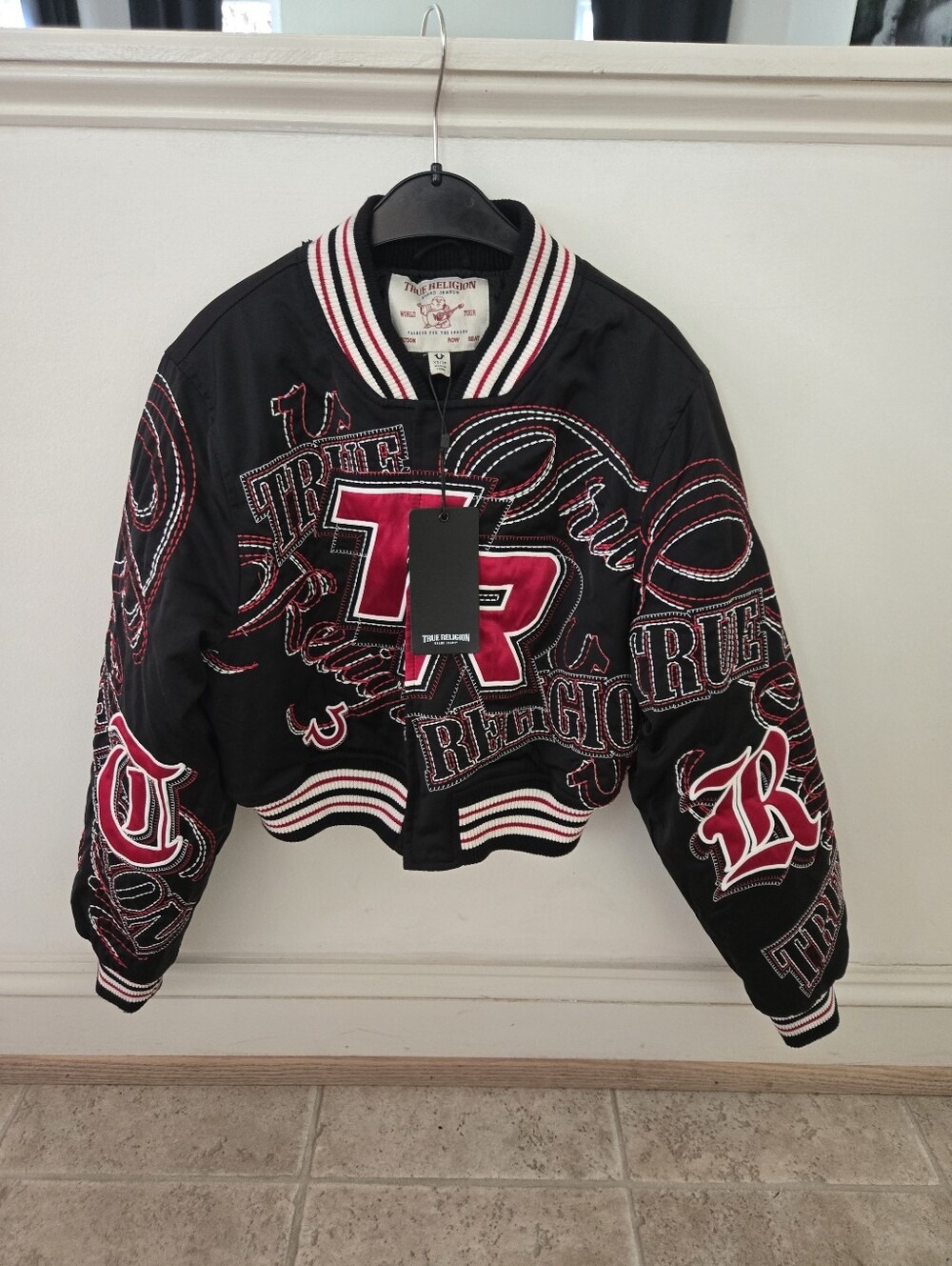 True Religion Black Jacket with Pink Embroidered Logos